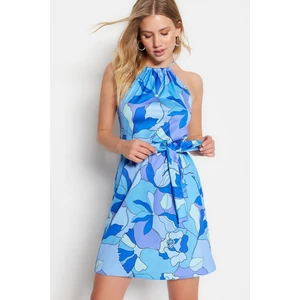 Trendyol A-Line Mini Woven Floral Dress with Blue Belt