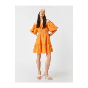 Koton Mini Layered Dress With Open Shoulder Balloon Sleeves