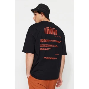 Trendyol Black Men's Oversize/Wide Cut Crew Neck Short Sleeve Asian Printed 100% Cotton T-Shirt.