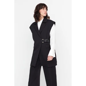 Trendyol Black Waist Half Belt Closure Woven Vest