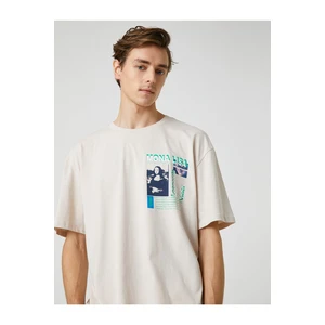 Koton Printed Oversized T-Shirt, Crew Neck Short Sleeved