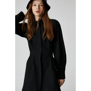 Koton Shirt Dress with Pleated Waist Long Sleeve Cotton Cuff Collar