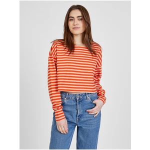 Beige-Red Women's Striped Cropped T-Shirt Noisy May Frida - Women