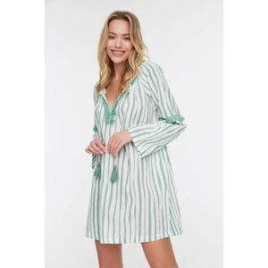 Trendyol Green Striped Tassel Detailed Cotton Beach Dress