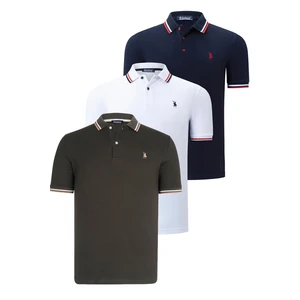 TRIPLE SET T8594 DEWBERRY MENS T-SHIRT-NAVY BLUE-WHITE-KHAKI