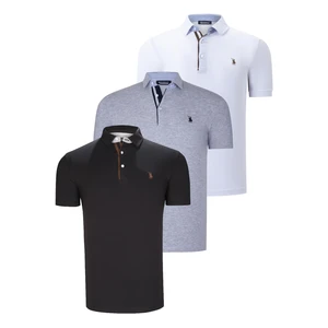 TRIPLE SET T8582 DEWBERRY MENS T-SHIRT-BLACK-WHITE-GREY