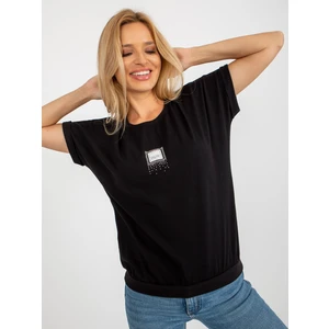 Black casual blouse with short sleeves