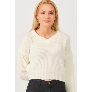 Z3034 DEWBERRY WOMEN'S V-NECK SWEATER-FLAT BONE