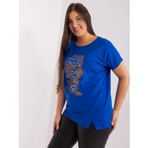 Cobalt blue blouse plus sizes with short sleeves