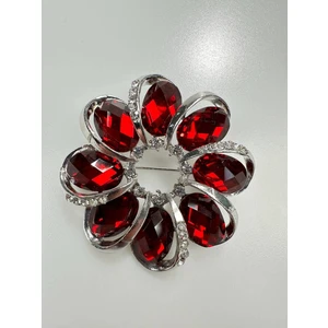 Brooch XZ459-222 silver + red