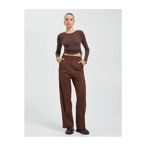 Koton Wide Leg Trousers Fabric Ribbed Buttons