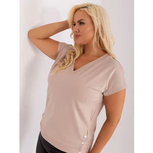 Lady's beige cotton blouse plus size