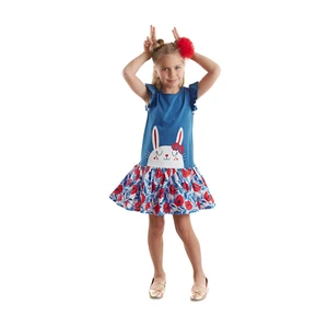 Denokids Rabbit Girl's Floral Blue Ruffle Dress