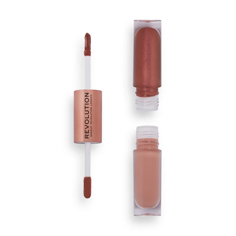 Makeup Revolution Double Up tekuté oční stíny 2 v 1 odstín Infatuated Rose Gold 2x2,2 ml