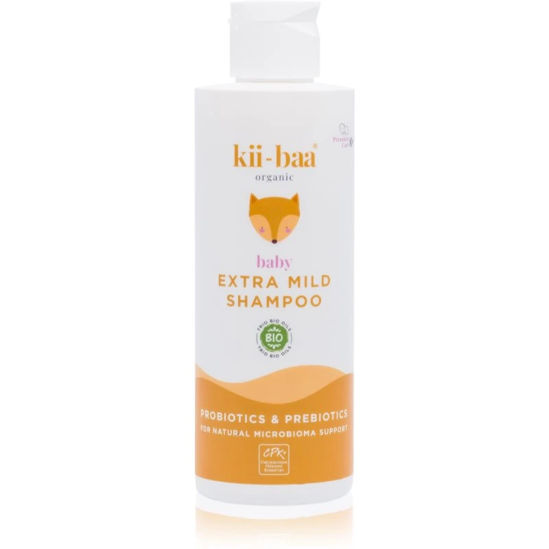 kii-baa® organic Baby Extra Mild Shampoo jemný šampon s pro a prebiotiky pro děti od narození 200 ml