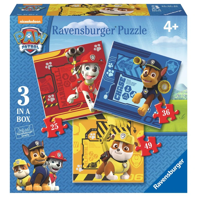 Ravensburger Tlapková Patrola Rubble, Marshall & Chase puzzle 25,36,49 dílků