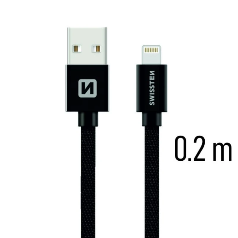 Datový kabel Swissten Textile USB Lightning 0,2 M, black