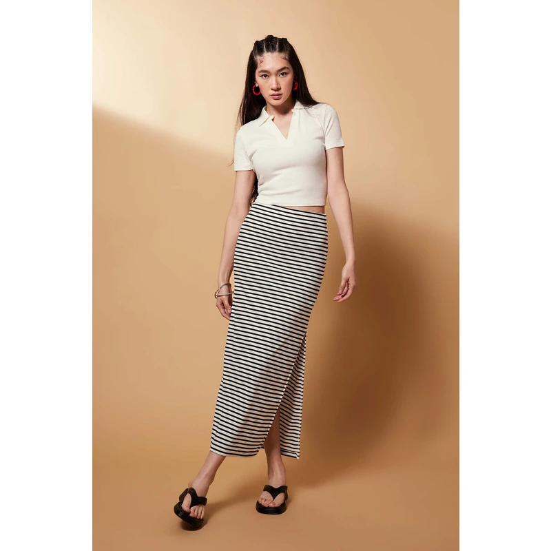 DEFACTO Fitted Ribbed Striped Camisole Maxi Skirt