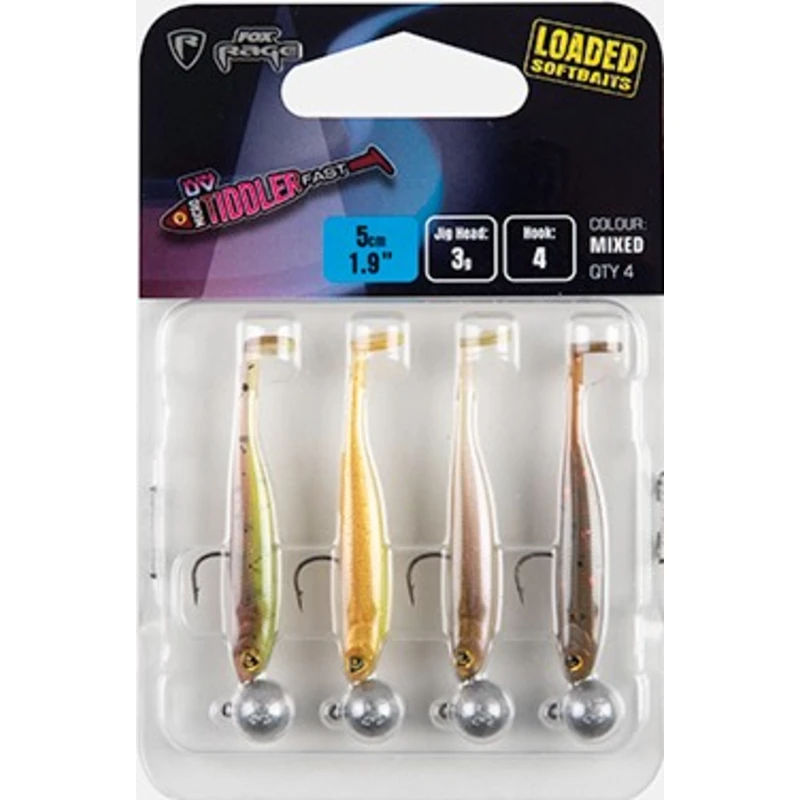 Fox rage gumová nástraha ultra uv micro tiddler fast mixed colour loaded lure pack 5 cm 4 ks