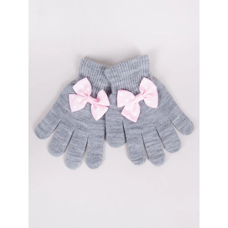 Yoclub Kids's Girls' Five-Finger Gloves With Bow RED-0070G-AA50-008