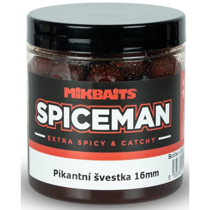 Mikbaits boilie v dipu spiceman  pikantní švestka 250 ml - 16 mm