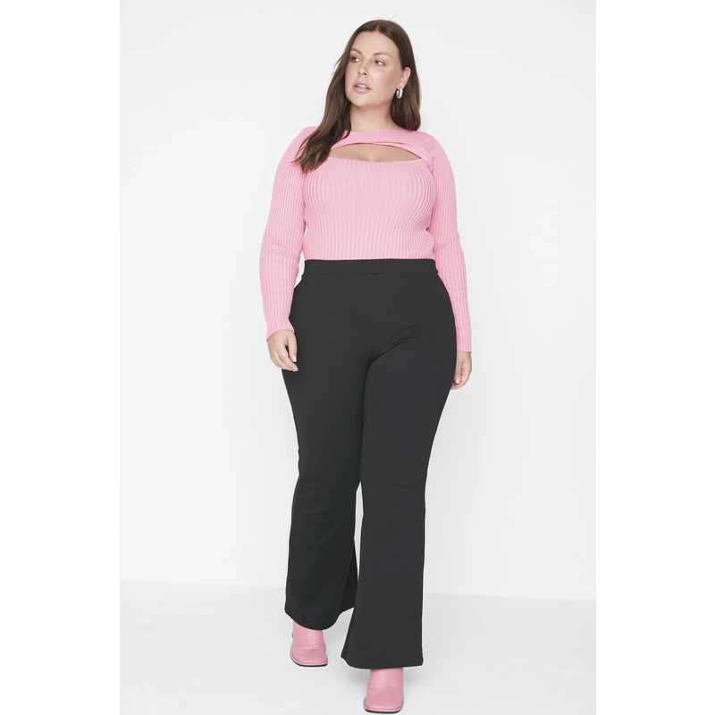 Trendyol Curve Black High Waist Spanish Leg Knitted Trousers