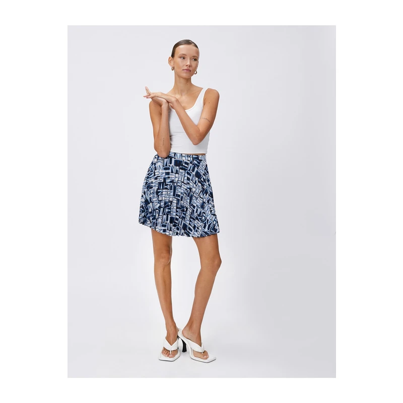 Koton Pleated Mini Skirt with Elastic Waist and Printed Letters