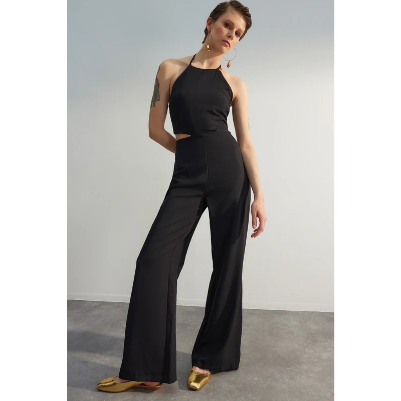 Trendyol Black Maxi Woven Overalls With Window Detail