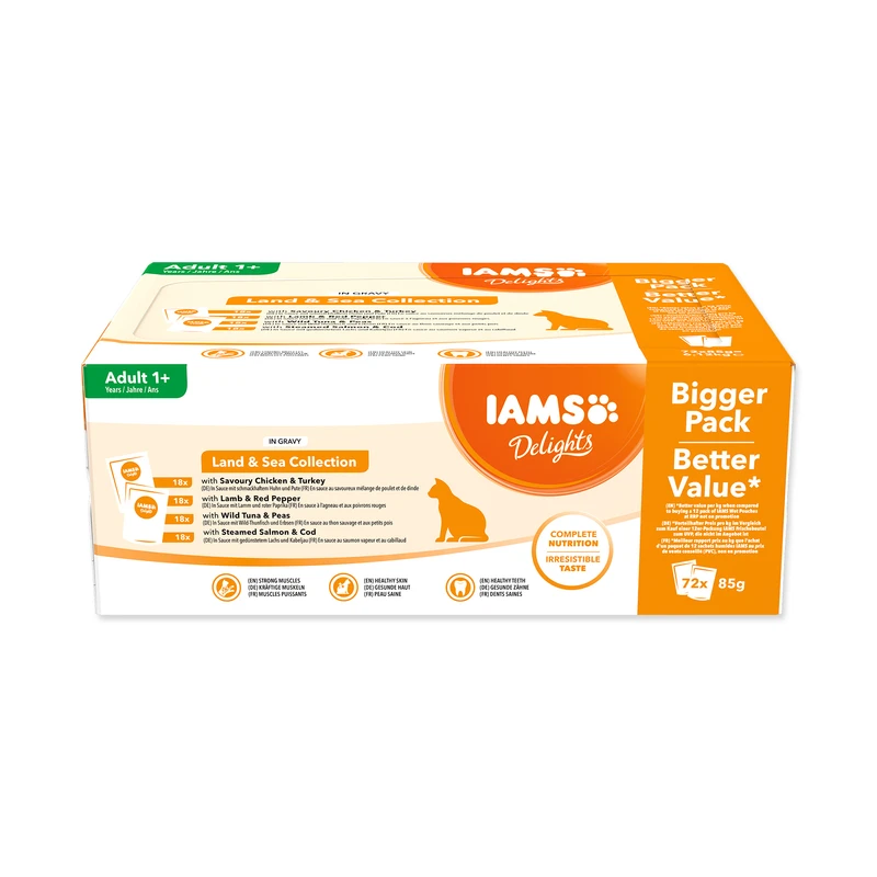 Kapsička Iams Delights mořské a suchozem. maso v omáčce multipack 72x85g