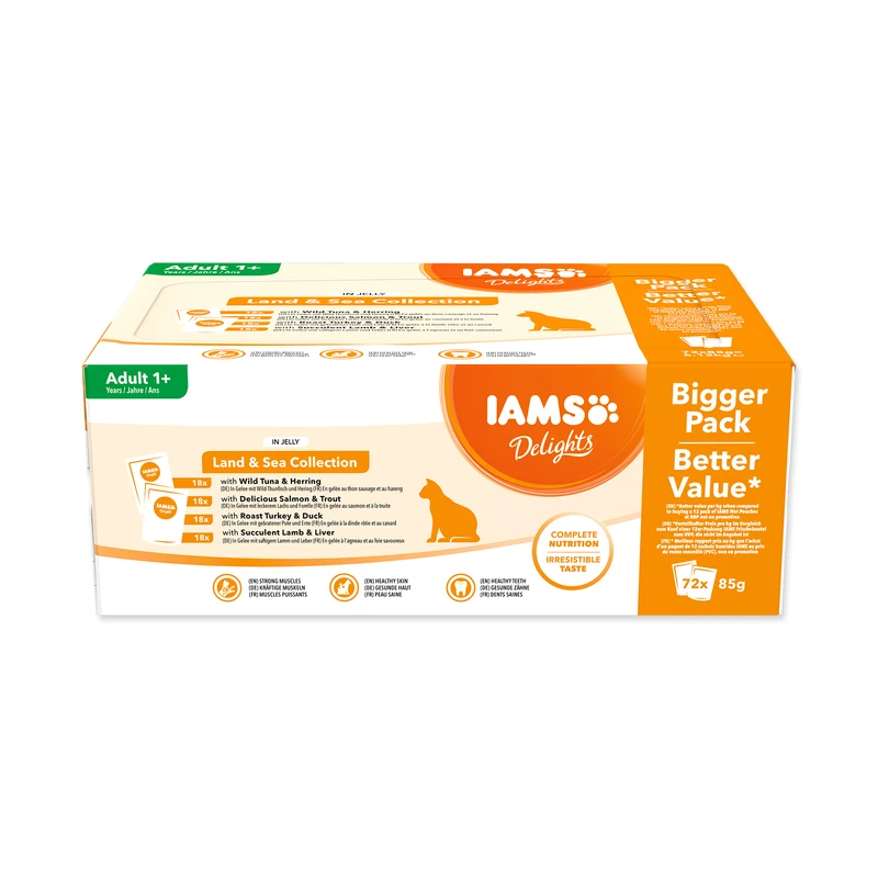 Kapsička Iams Delights mořské a suchozem. maso v želé multipack 72x85g