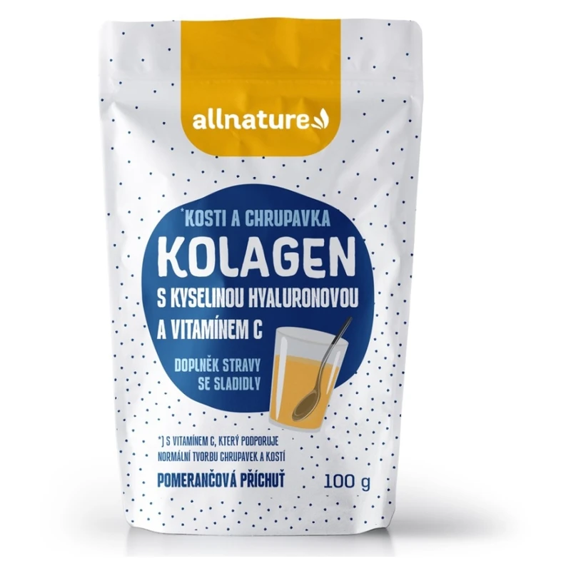 Allnature Kolagen s kyselinou hyaluronovou a vitamínem C - příchuť pomeranč 100 g