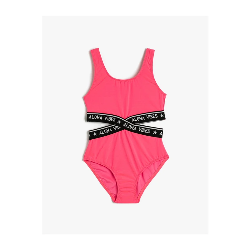 Koton Swimsuit Window Detailed Straps Ruffled Round Neck