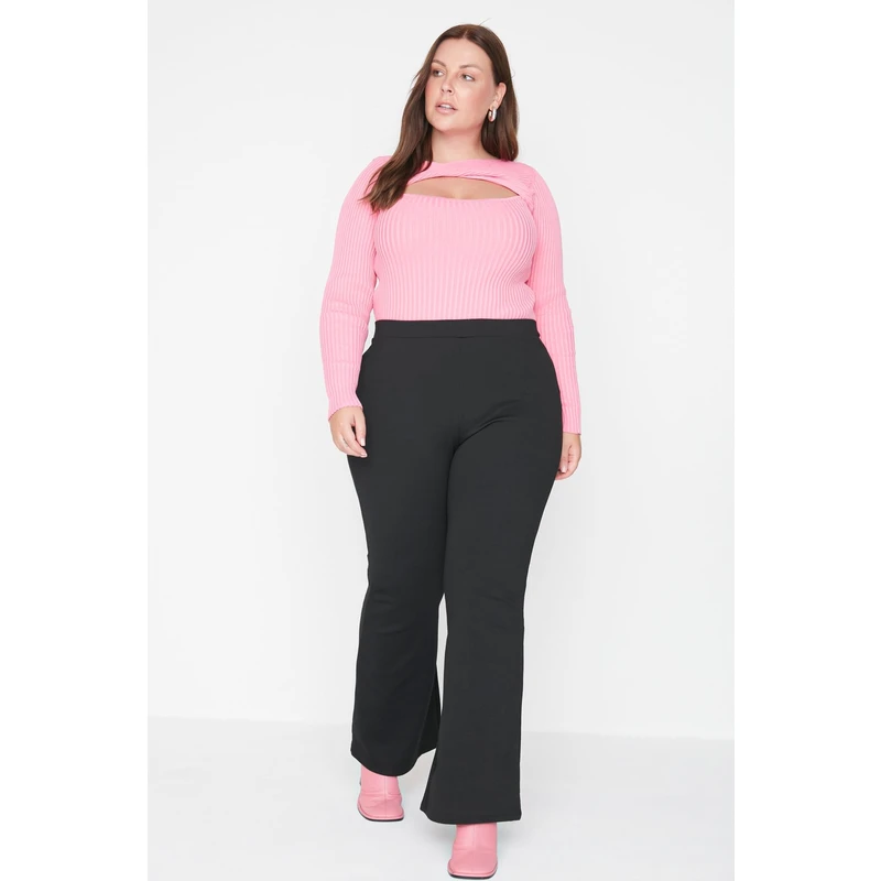 Trendyol Curve Black High Waist Spanish Leg Knitted Trousers