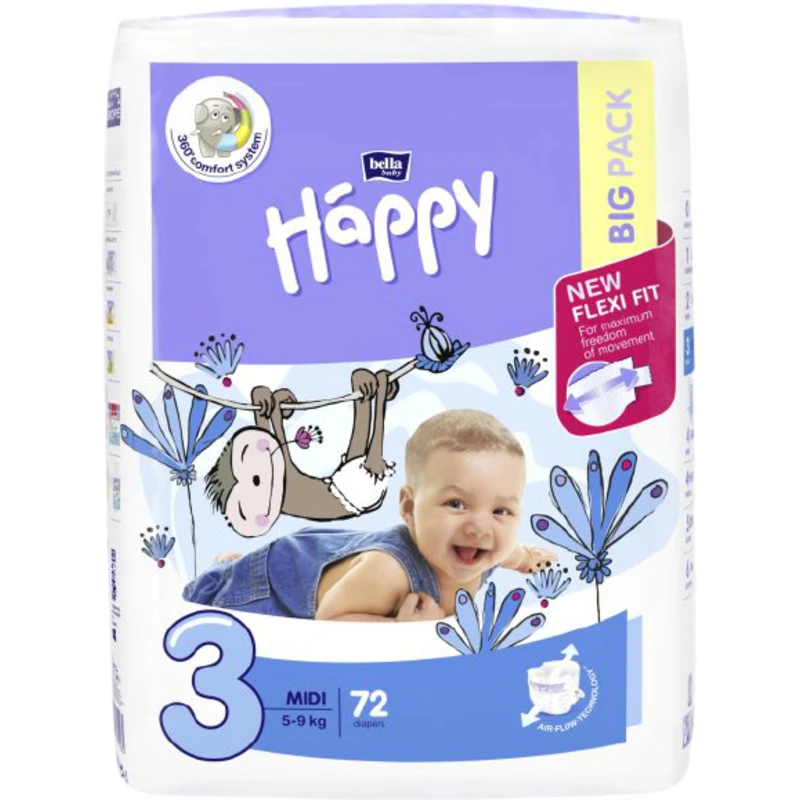 BELLA HAPPY Midi Big Pack 3 (5-9 kg) 72 ks - jednorázové pleny