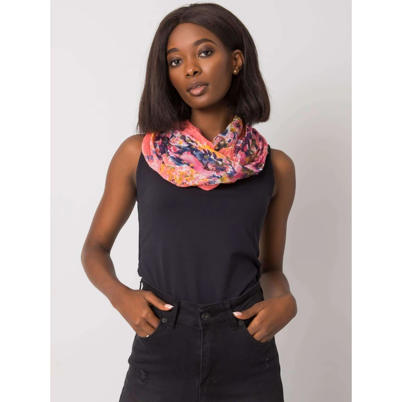 Coral and navy blue scarf with flowers