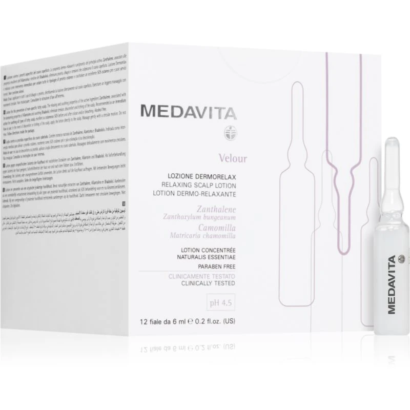 Medavita Velour Relaxing Scalp Lotion relaxační péče pro citlivou pokožku hlavy 12x6 ml