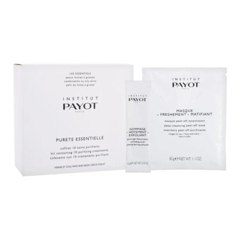 PAYOT Purete Essentielle dárková kazeta pleťová maska Deep-Cleansing Peel-Off Mask 10 x 30 g + pleťový peeling Exfoliating Scrub 10 x 10 g