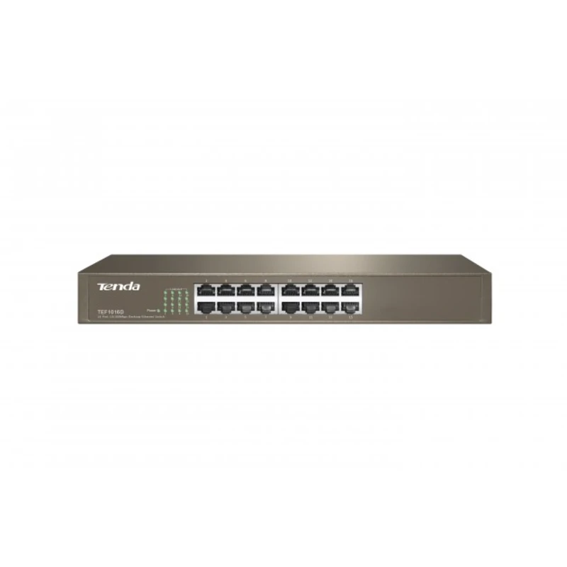 Tenda TEF1016D - 16x 10/100 Mb/s Fast Ethernet Switch, Fanless-bez ventilátorů,Rackmount,6kV ochrana