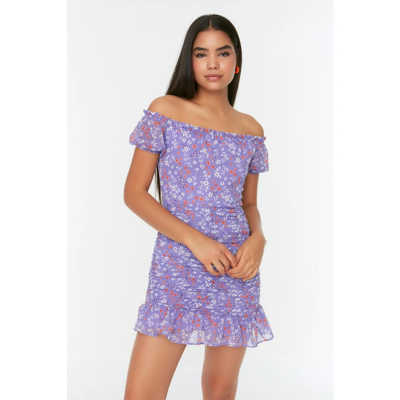 Trendyol Lilac Carmen Collar Dress