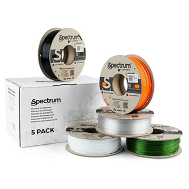 Spectrum 3D filament, Premium PCTG, 1,75mm, 5x250g, 80751, mix Arctic White, Traffic Black, Pure Orange, Transparent Green, Premiu