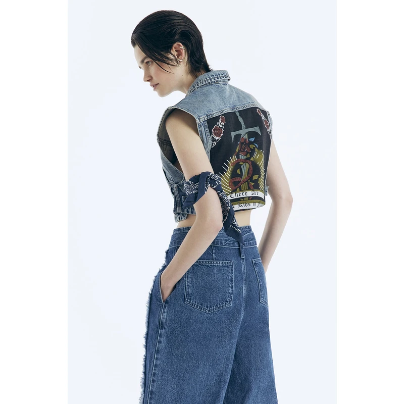 Trendyol X Zeynep Tosun Blue Print Detailed Denim Vest