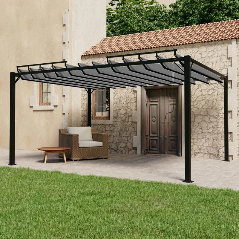 Pergola s lamelovou střechou 3 x 4 m hliník / látka Dekorhome Šedá,Pergola s lamelovou střechou 3 x 4 m hliník / látka Dekorhome Šedá