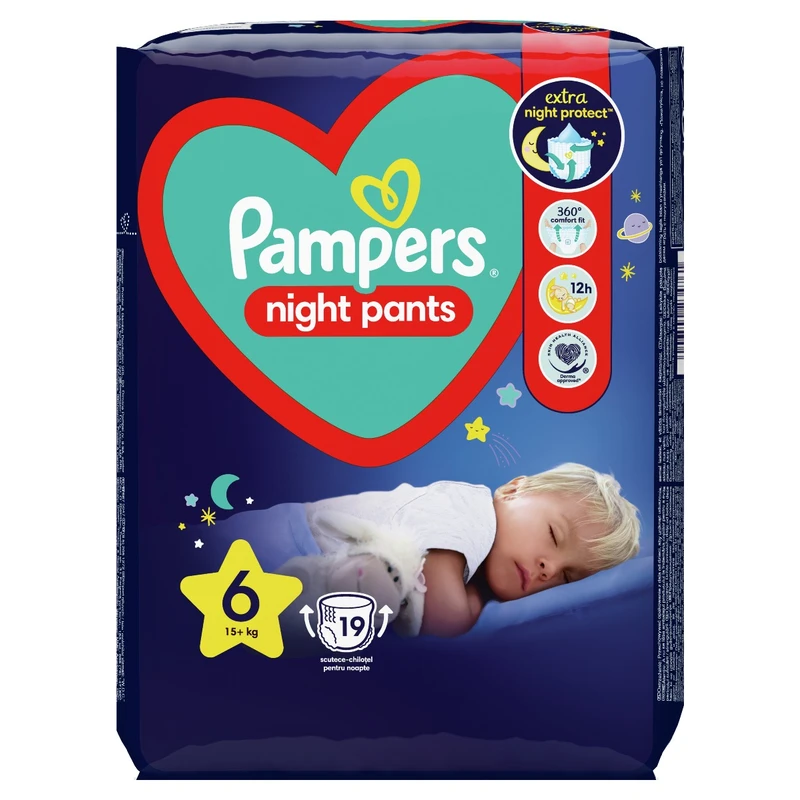 Pampers Night Pants Size 6 plenkové kalhotky na noc 15+ kg 19 ks