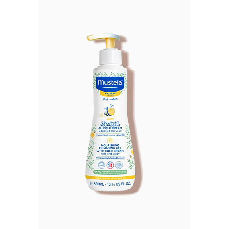 Mustela Bébé Dry Skin výživný čisticí gel s obsahem ochranného krému obnovující kožní bariéru pro děti od narození 300 ml