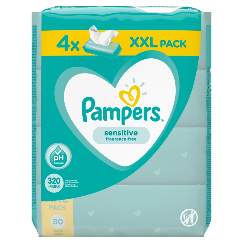 PAMPERS Sensitive dětské čisticí ubrousky 4 balení = 320 ks