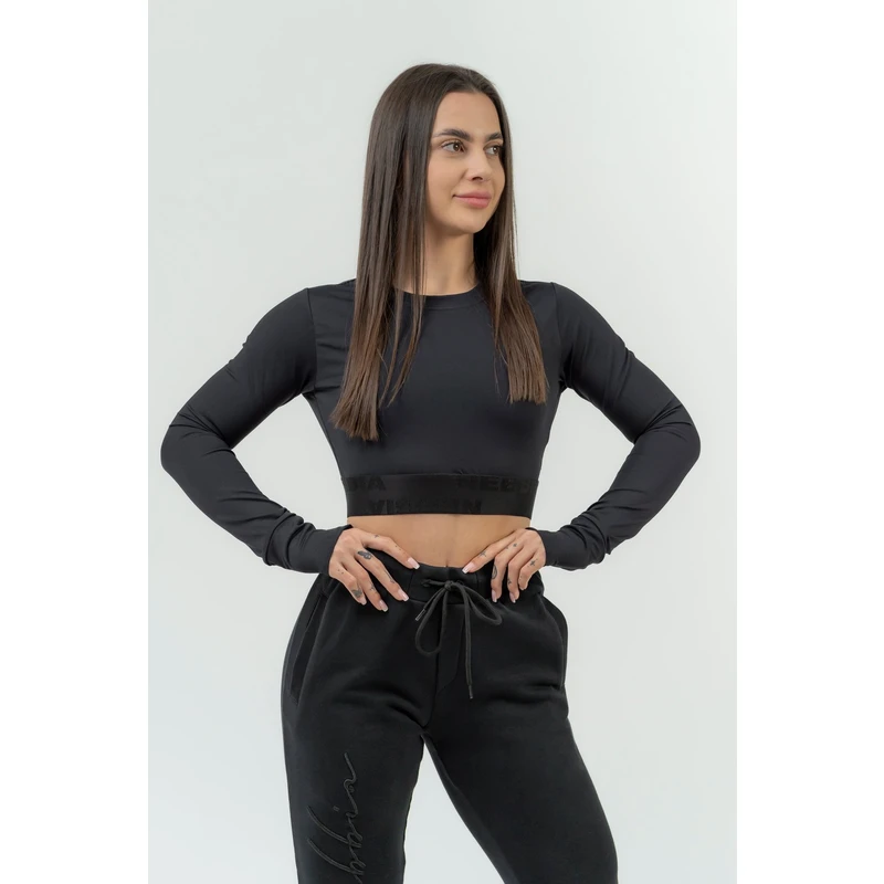 Nebbia Long Sleeve Crop Top INTENSE Perform Black S Fitness tričko