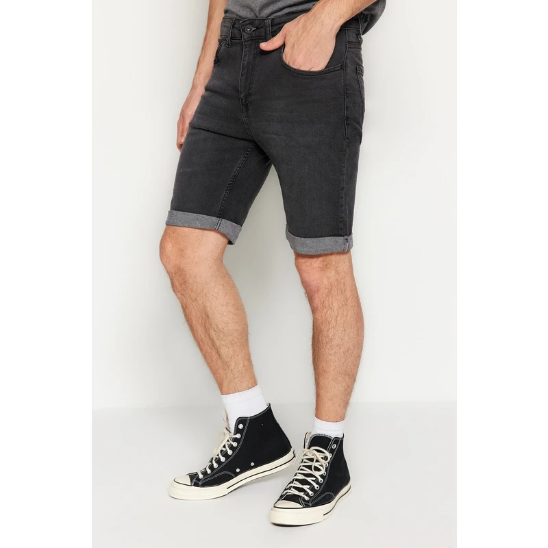 Trendyol Anthracite Men's Skinny Fit Destroyed Shorts & Bermuda