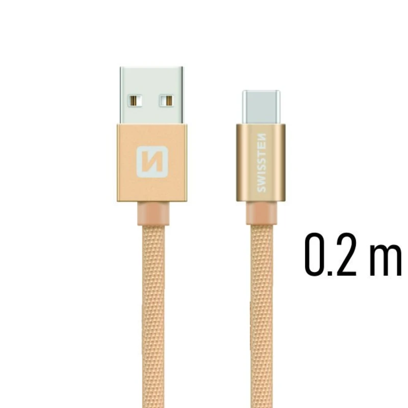 Datový kabel Swissten Textile USB/USB-C, 0,2m, zlatý