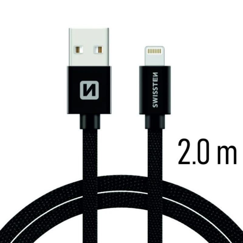 Datový kabel Swissten Textile USB Lightning 2 M, black