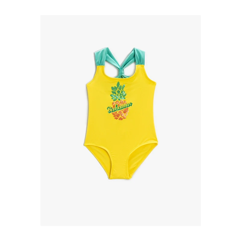 Koton Pineapple Printed Swimsuit with Sequin Detail